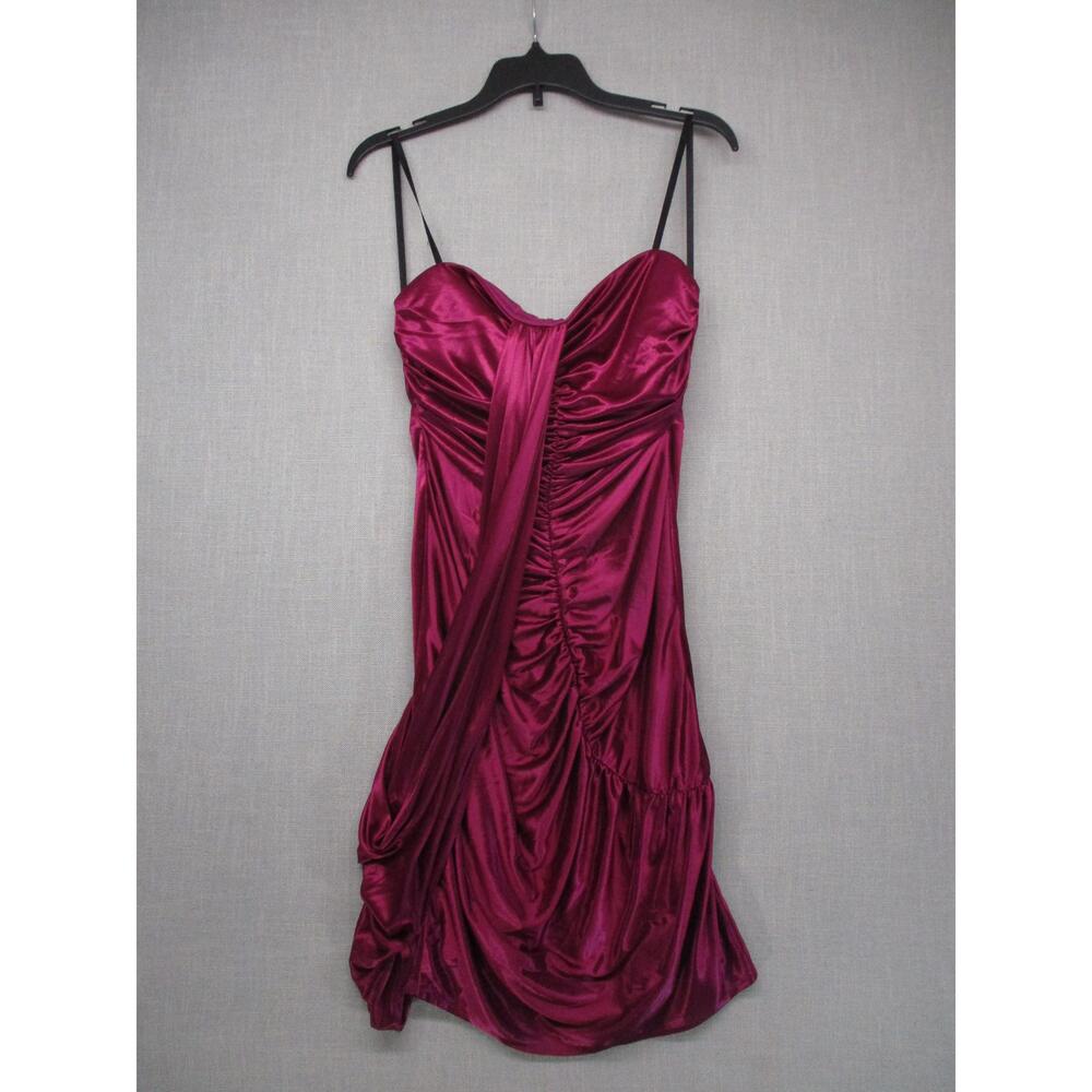 B Smart Maroon Elegant Ruched Asymmetrical Satin Cocktail Dress Womens Size 5/6
